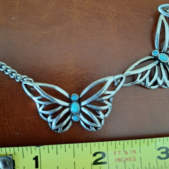 Fossil Silver Butterfly Necklace with Turquoise Accents - Picture 4 of 4